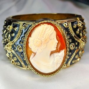 Amedeo gold plated cameo cuff bangle